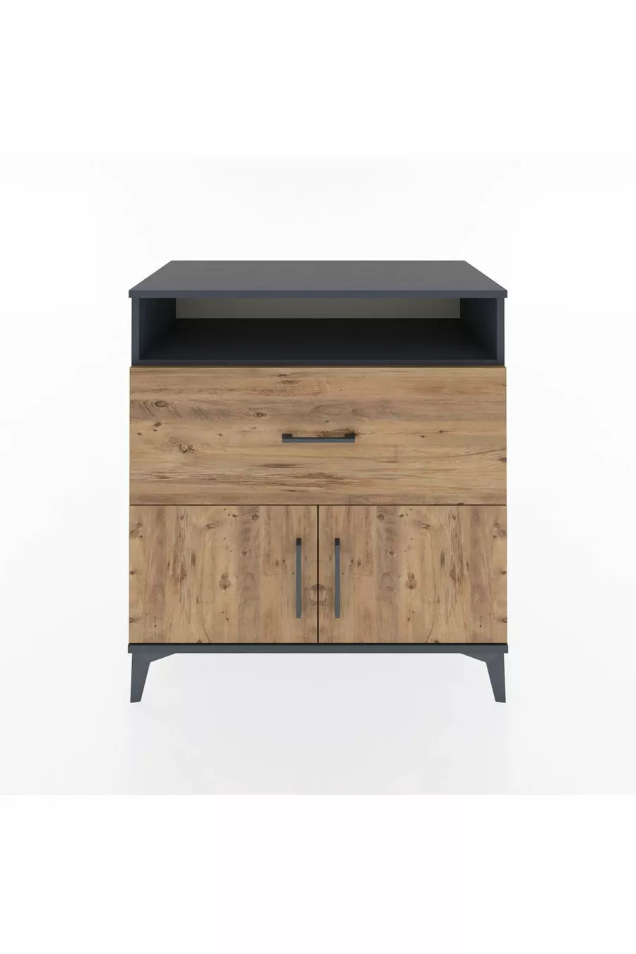 Commode Hyperion à une étagère, un tiroir et deux portes, Anthracite-Épicéa