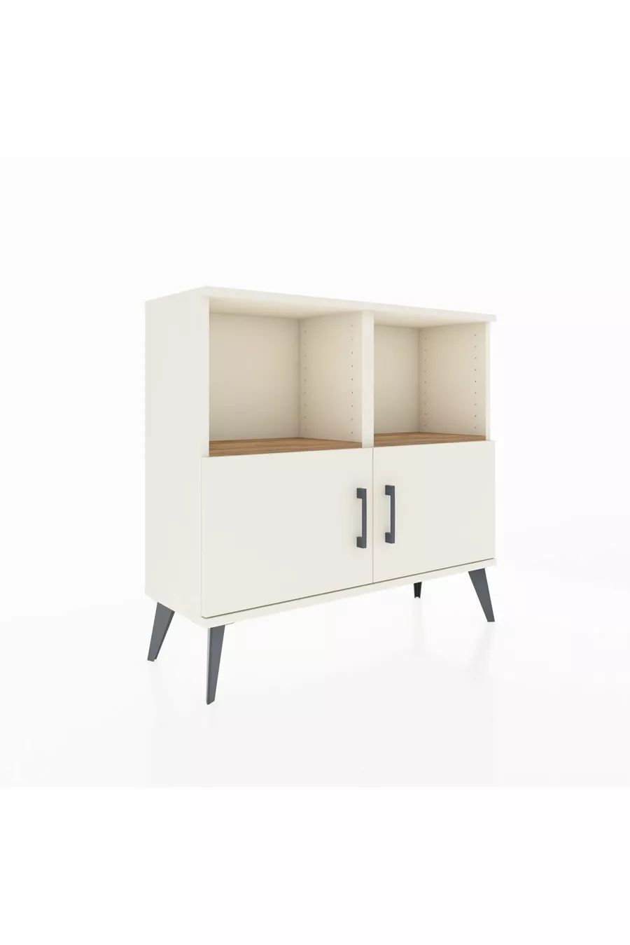Commode Arges à 2 étagères et 2 portes, Pierre de lune / Pin