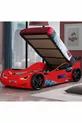 Lit avec voiture, lit voiture avec sommier superposé et barrières, avec LED - Rouge 1 matelas Comfort