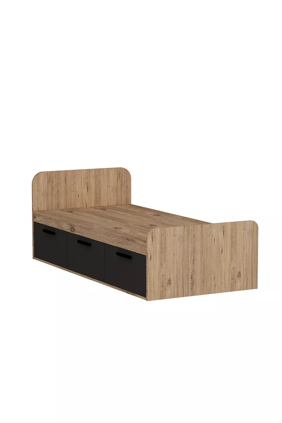 Lit Cadre Akser Atlantik Pin Anthracite – Compatible avec lit simple, Lit pour jeune avec armoire