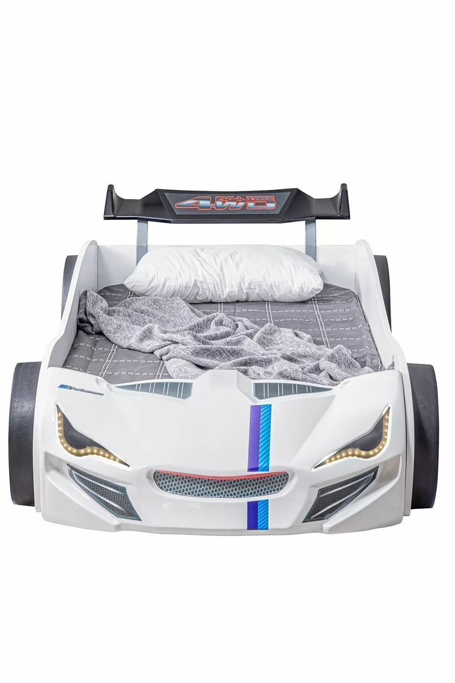 Lit voiture, Lit voiture Merso avec pare-vent et éclairage LED complet - Blanc