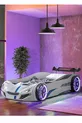 Lit voiture, Lit voiture Merso avec pare-vent et éclairage LED complet - Blanc