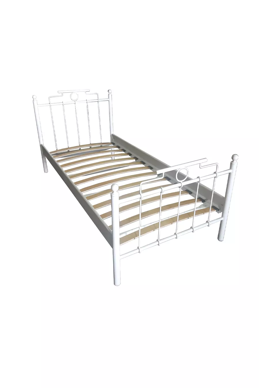 Lit en métal forgé Hatkus pour une personne - blanc (avec lattes en bois)