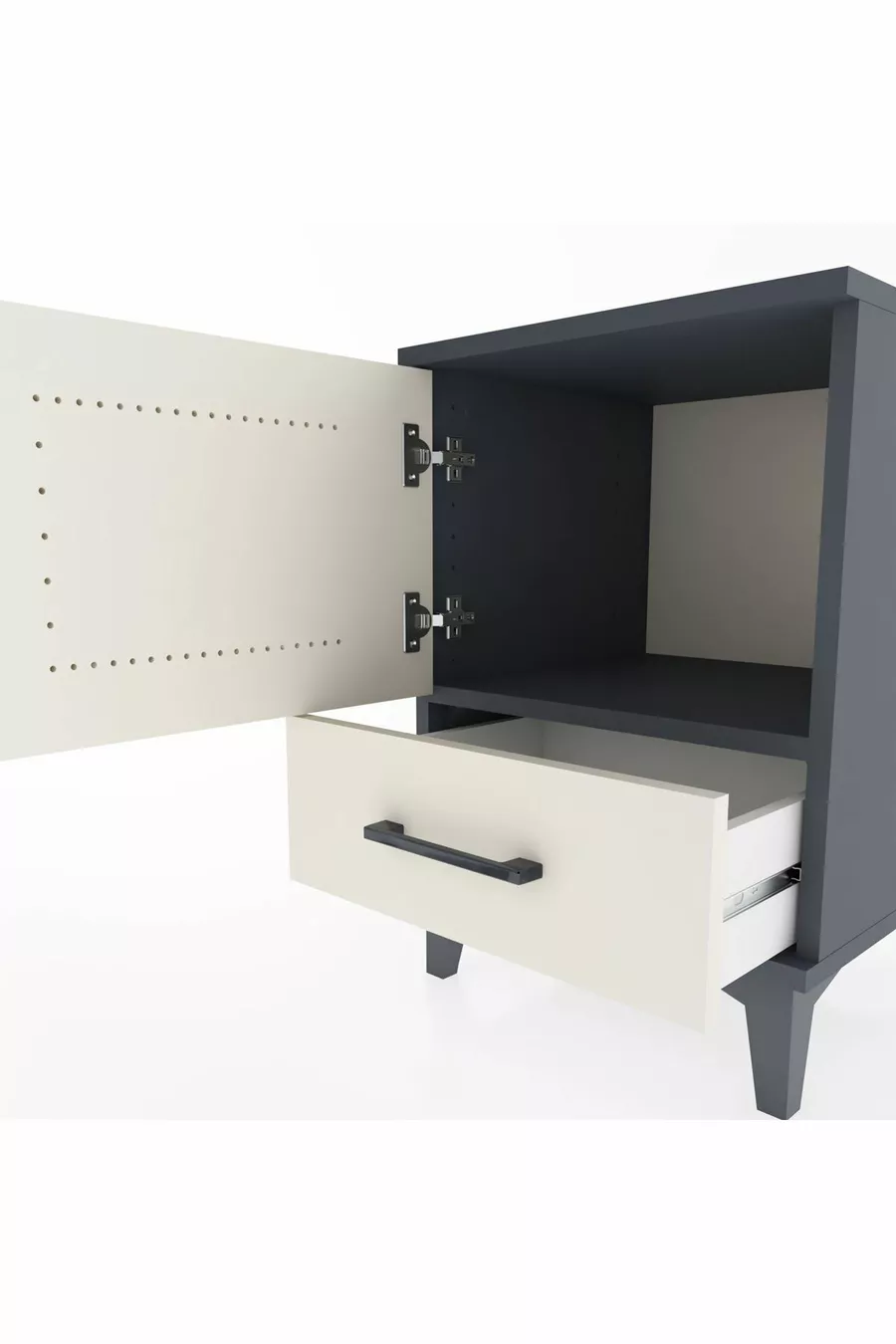 Commode Hyperion avec une étagère, un tiroir et une porte, Anthracite-Pierre de lune