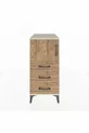 Kronos Table de chevet avec une étagère, 3 tiroirs et une porte, Pierre de lune-Pin