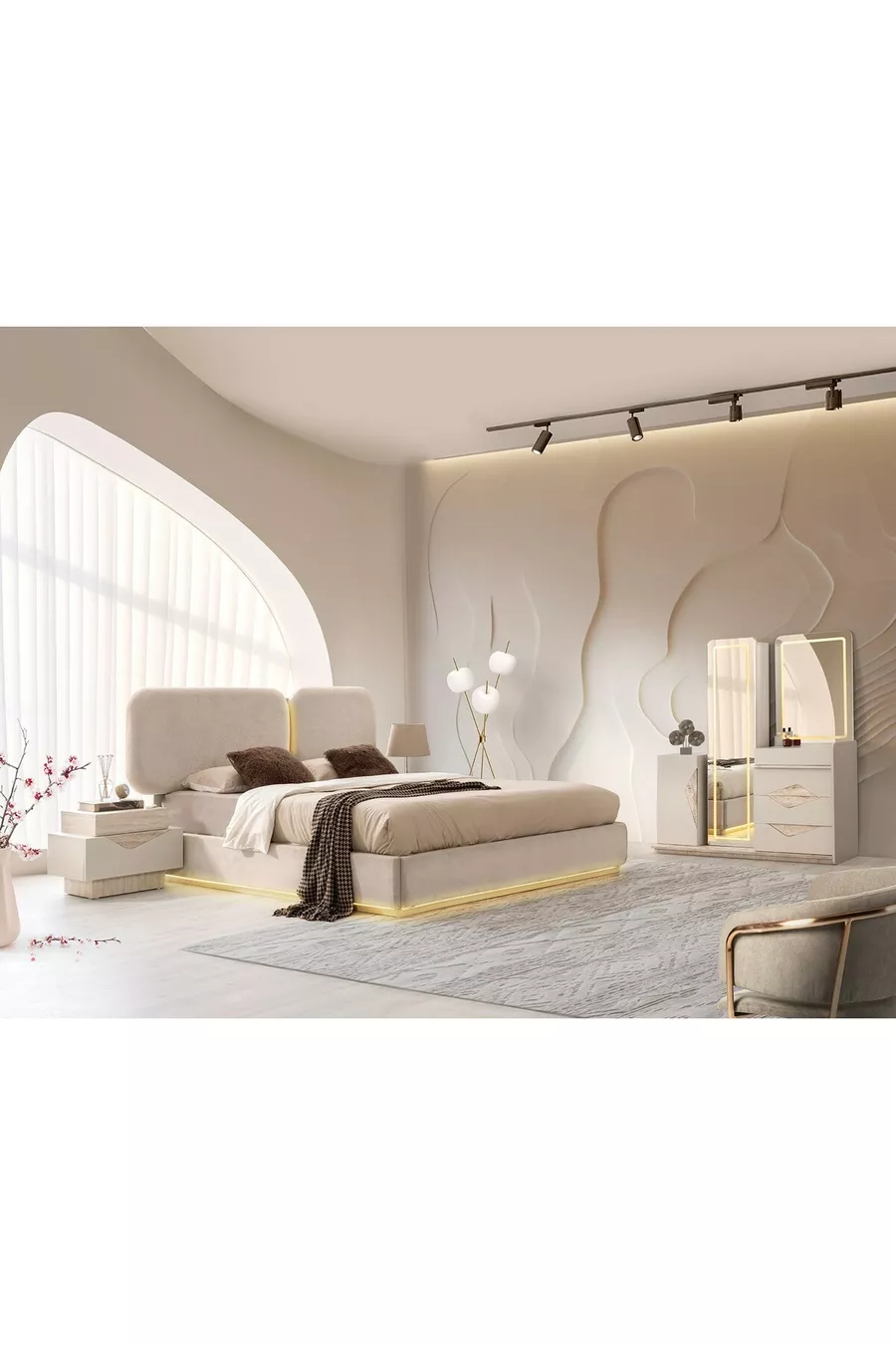 ENSEMBLE DE CHAMBRE À COUCHER FAS MDF AVEC LED ET CADRE DE LIT
