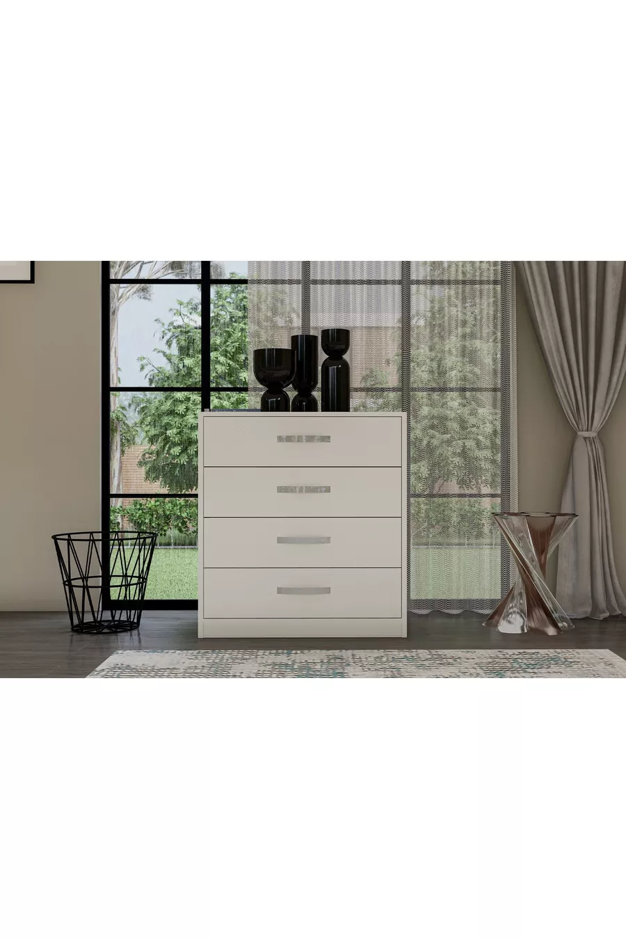 ENSEMBLE DE CHAMBRE À COUCHER METALA, BLANC, 6 PORTES