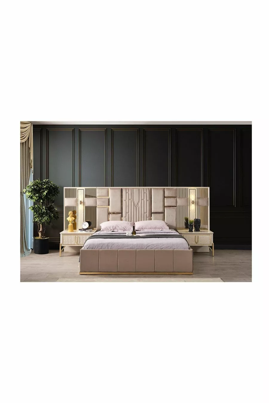 Ensemble de chambre à coucher Bahar (beige vison)