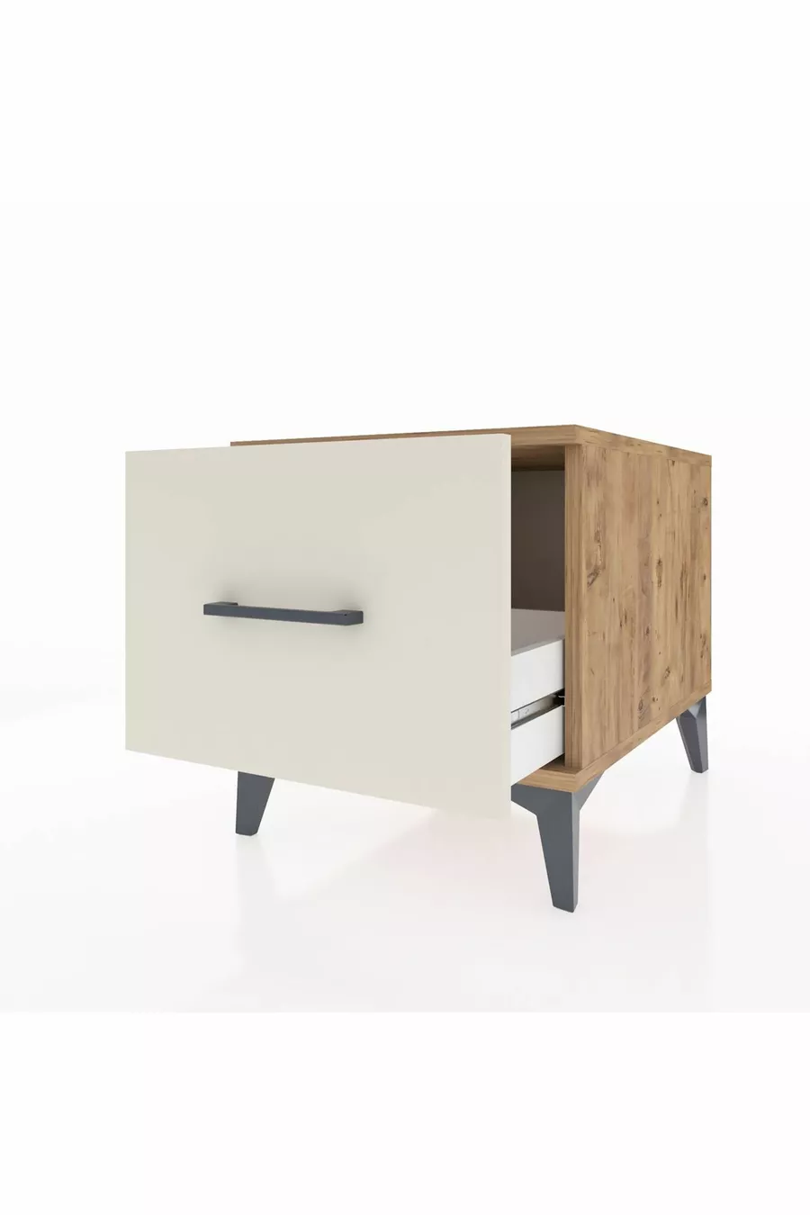 Kronos Table de chevet à un tiroir Pin-Pierre de lune