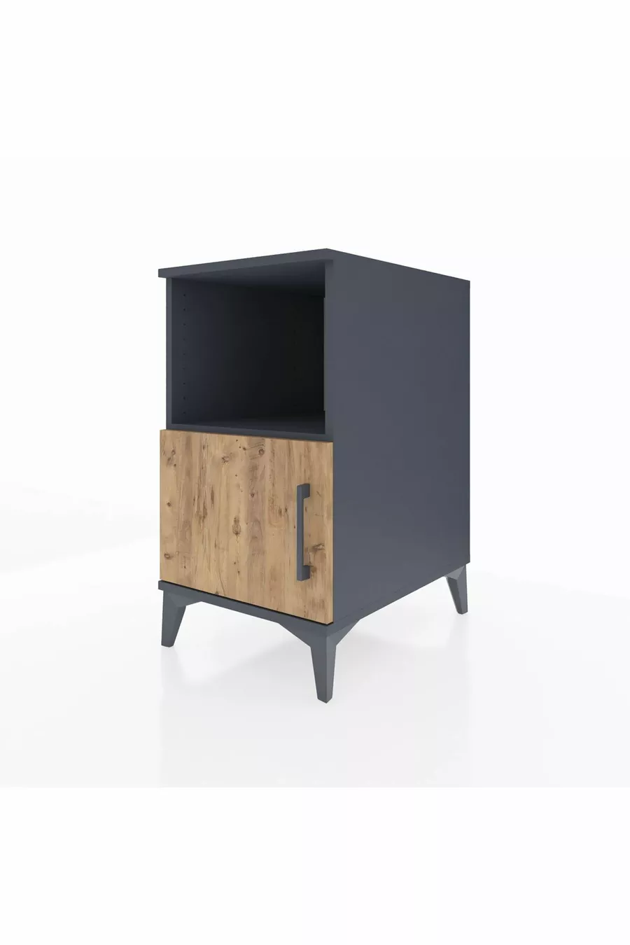 Table de chevet Kronos avec 2 étagères et 1 porte Anthracite-Épicéa
