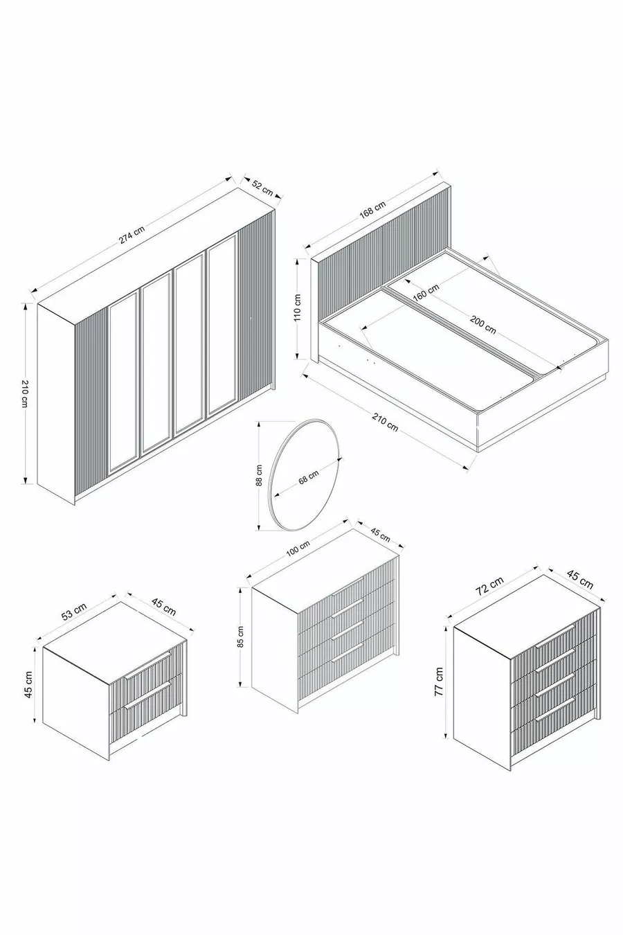 Ensemble de chambre à coucher Kale Luxe - grès - Set 2