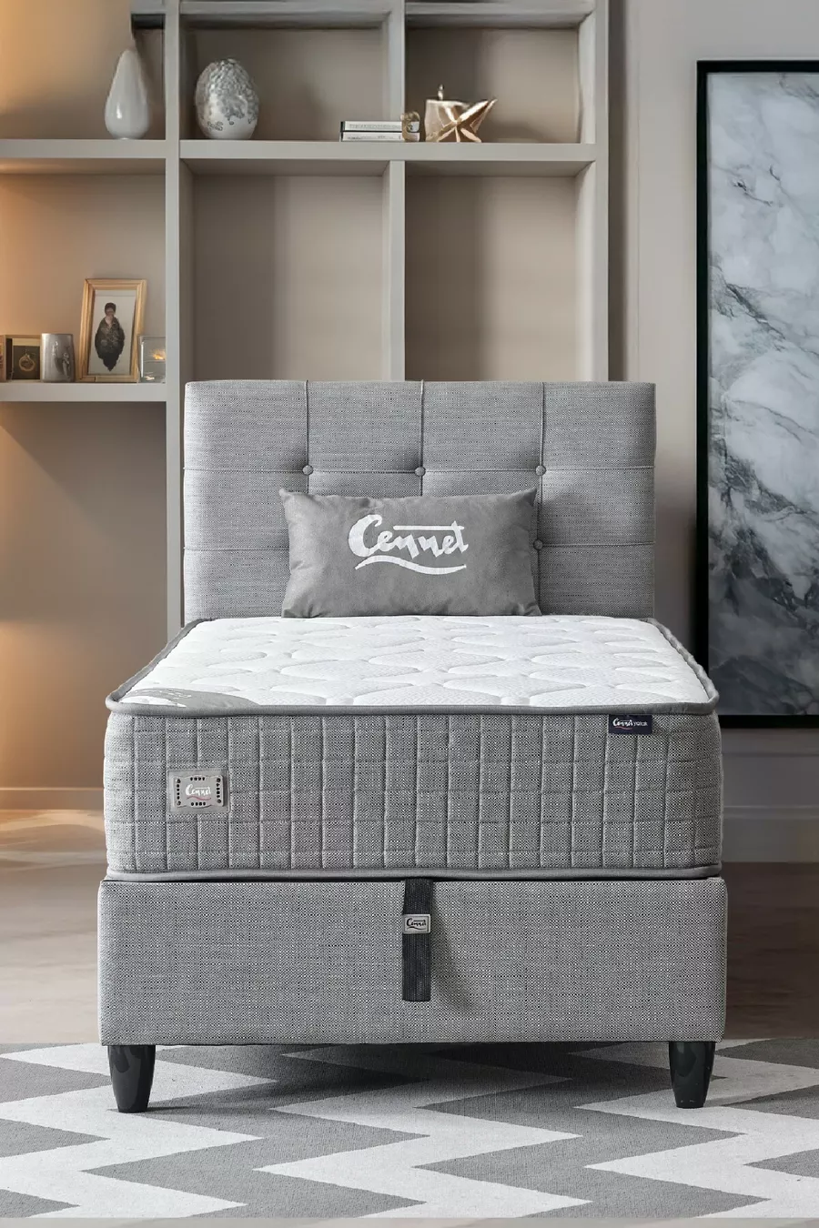Ensemble de lit simple Mimoza avec matelas entièrement orthopédique antibactérien, sommier et tête de lit, ensemble 3 pièces