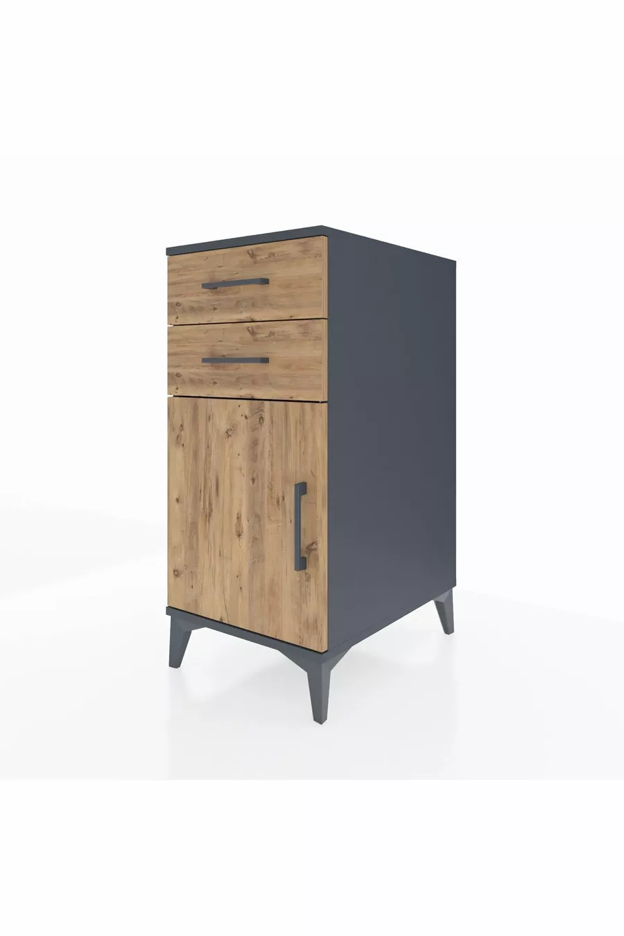Kronos Chevet avec une étagère, 2 tiroirs et une porte, Anthracite-Pin