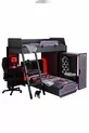 Chambre de joueur avec lits superposés, lit superposé Gamer avec LED, bureau, armoire et 2 matelas confort