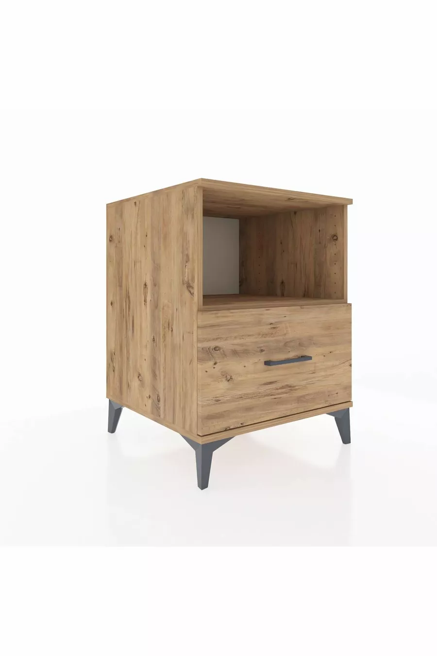 Table de chevet Kronos avec une étagère et un tiroir, pin-pine
