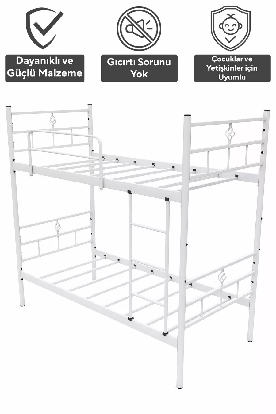 Koza Ranza Lit Superposé Compatible avec Matelas Blanc Métal Amovible