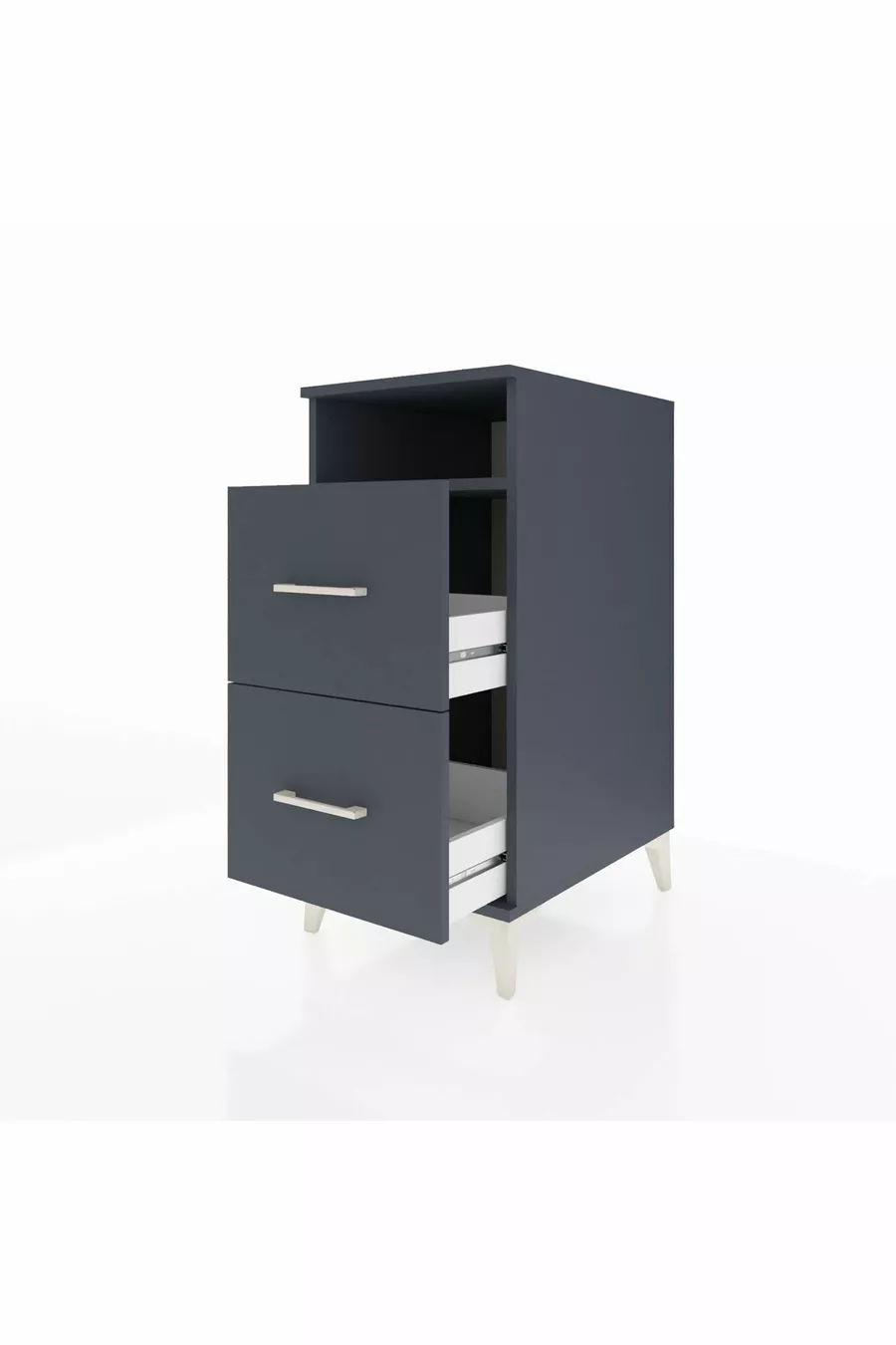 Table de chevet Kronos avec une étagère et 2 tiroirs Anthracite-Anthracite
