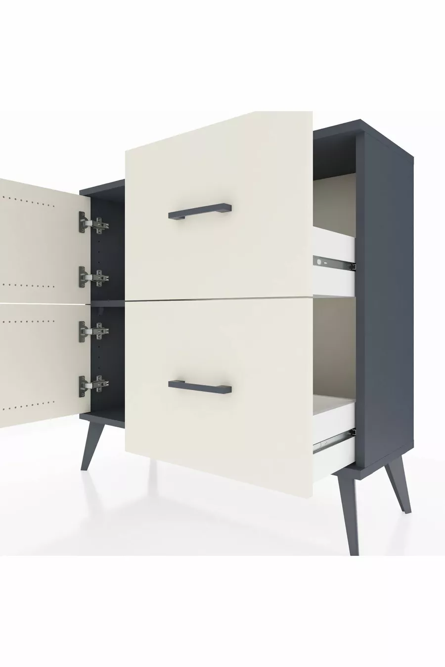 Commode Arges avec une étagère, 2 tiroirs et 2 portes, Anthracite-Pierre de lave