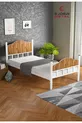 Lit simple en métal avec bois, couleur noyer (SANS MATELAS)