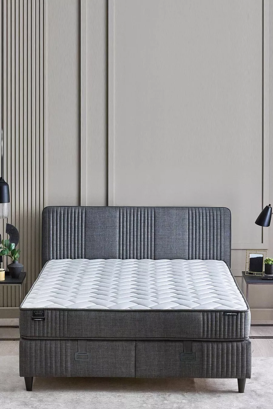 Ensemble de 3 pièces Tête de lit et sommier Wool Sense - Gris Foncé