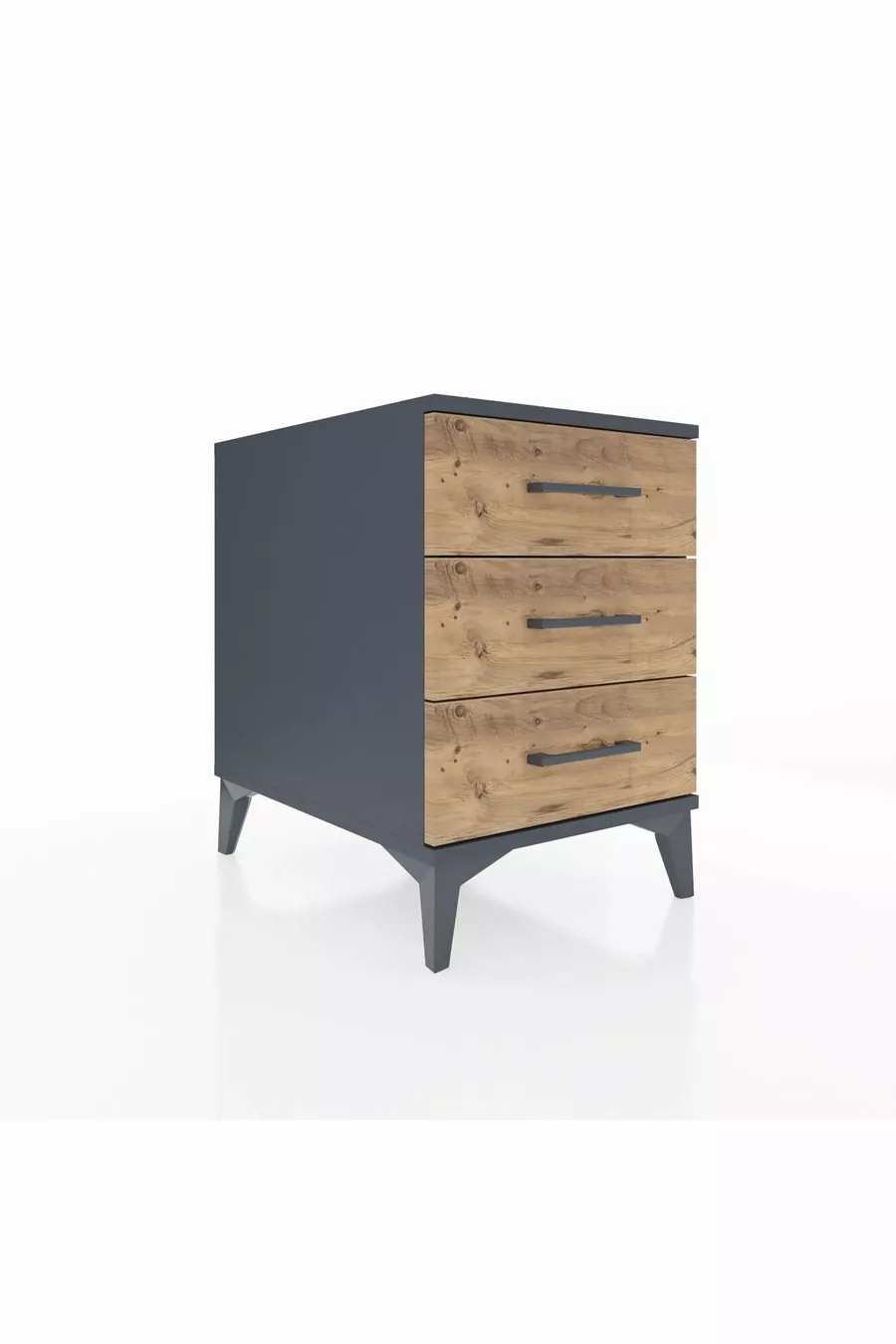 Table de chevet Kronos à 3 tiroirs Anthracite-Pin