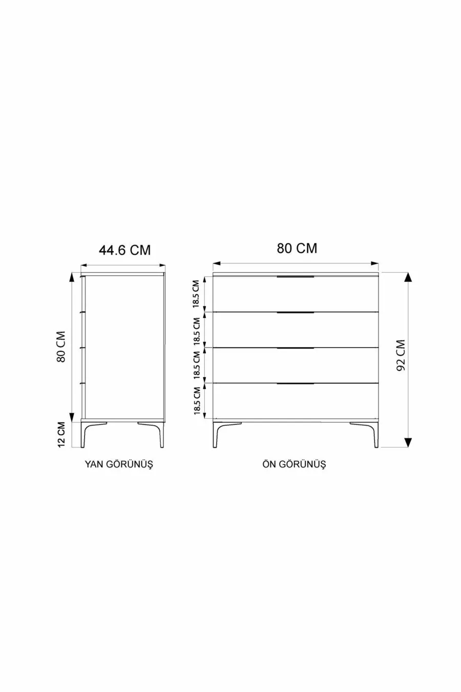 Commode Aden à 4 tiroirs anthracite, chambre à coucher, chambre d'enfant
