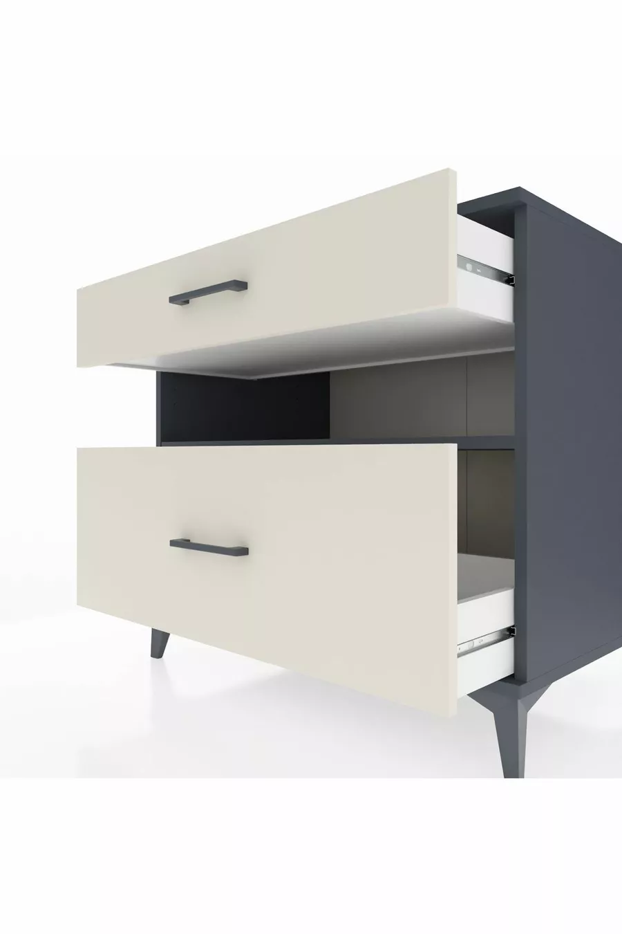Commode Kronos avec une étagère et 2 tiroirs Anthracite-Pierre de Lune