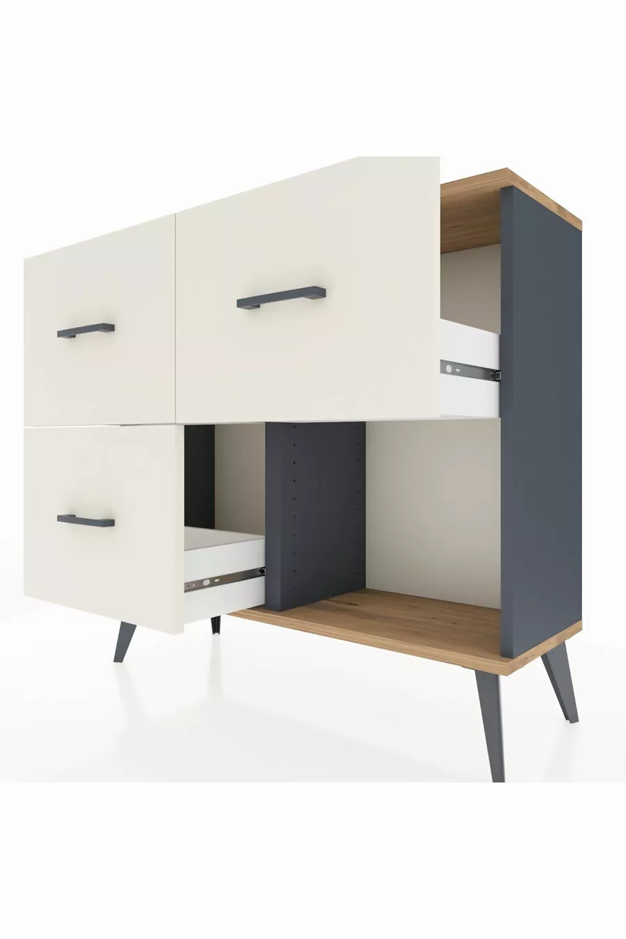 Commode Arges 3 tiroirs Anthracite-Sapin/Pierre de Lune