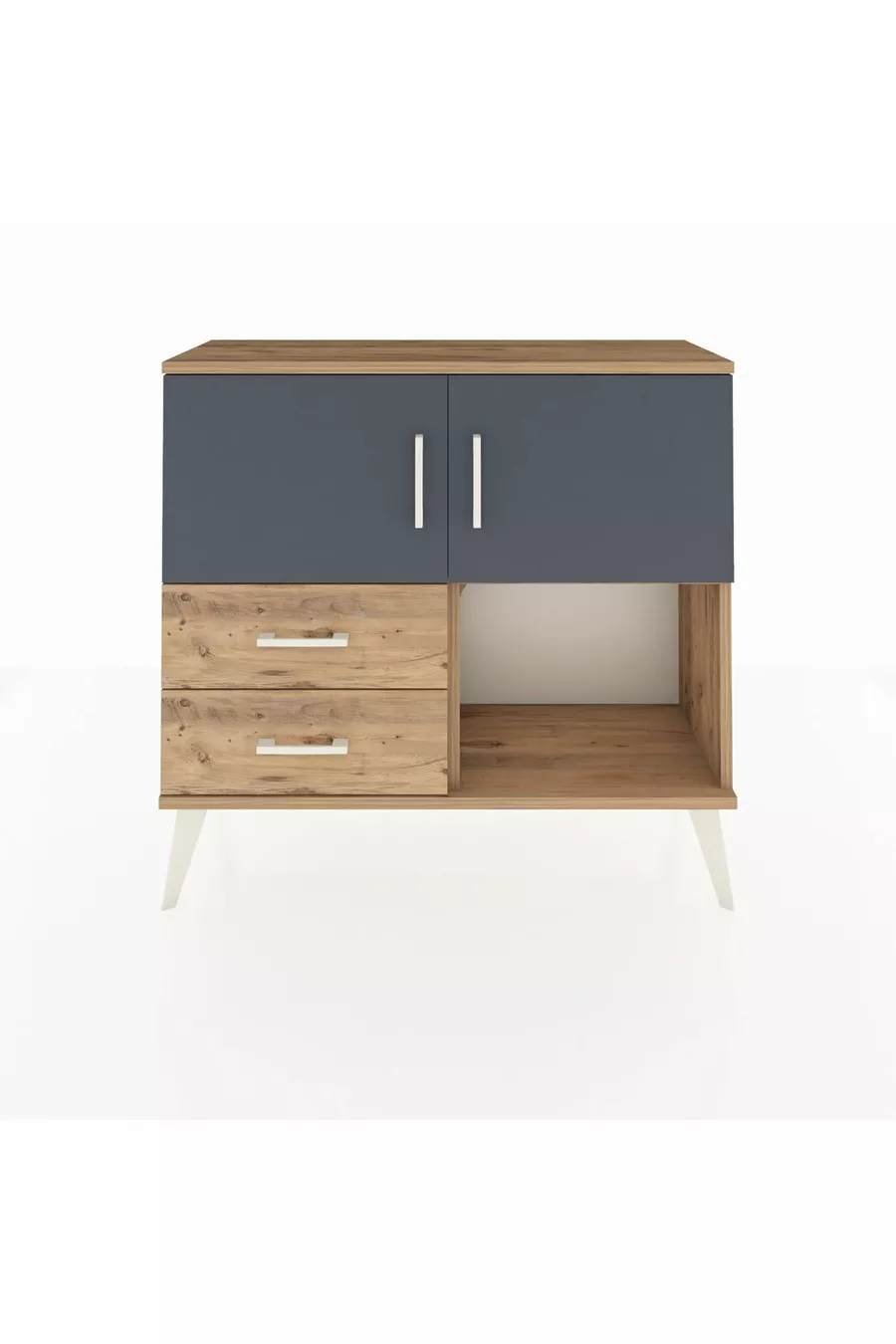 Commode Arges avec 2 étagères, 2 tiroirs, 2 portes, Pin-Anthracite/Pin