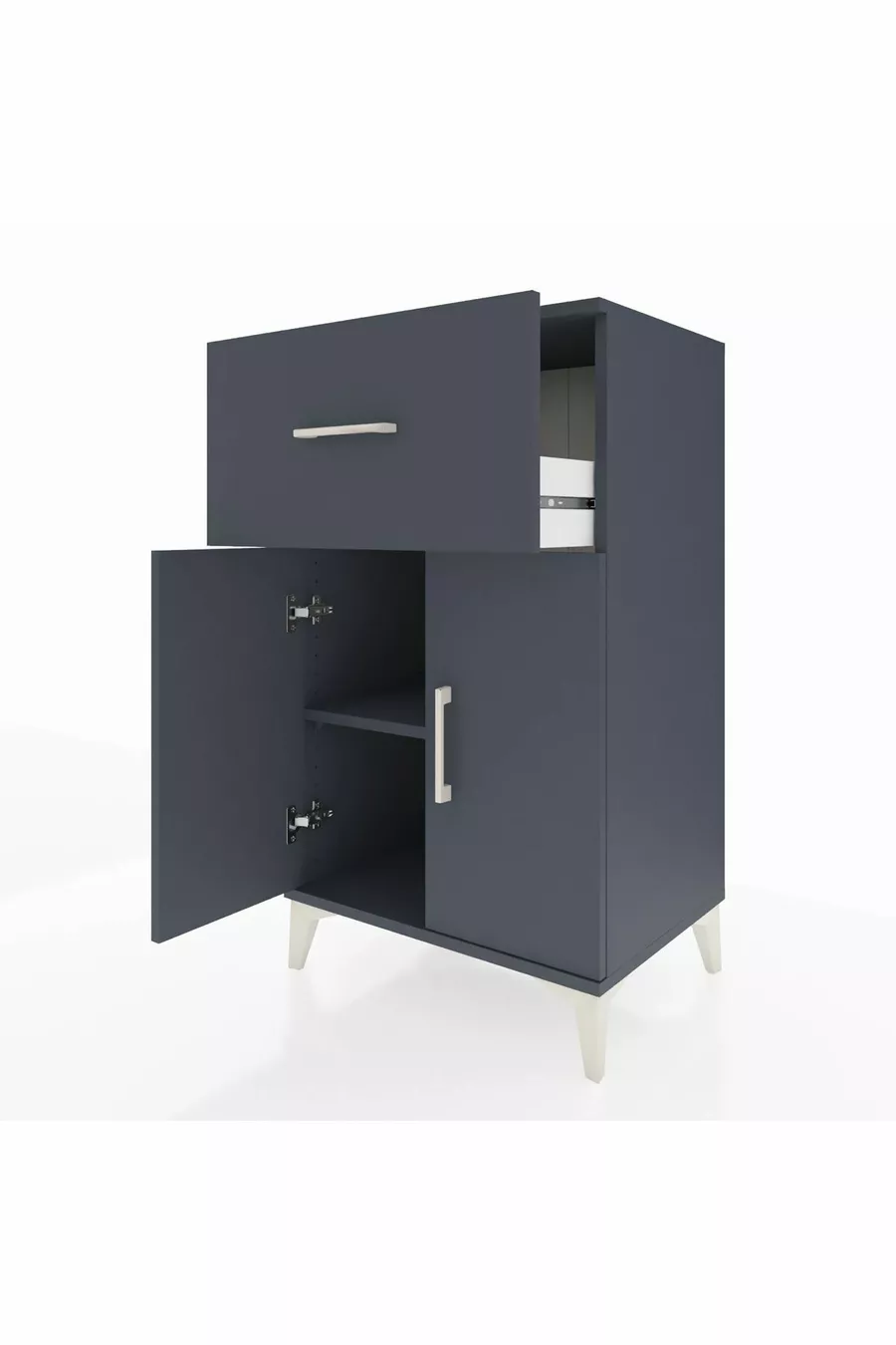 Commode Hyperion à une étagère, un tiroir et deux portes, Anthracite-Anthracite