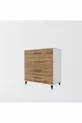 Commode à quatre tiroirs (BLANC BRILLANT + BOIS FONCÉ)