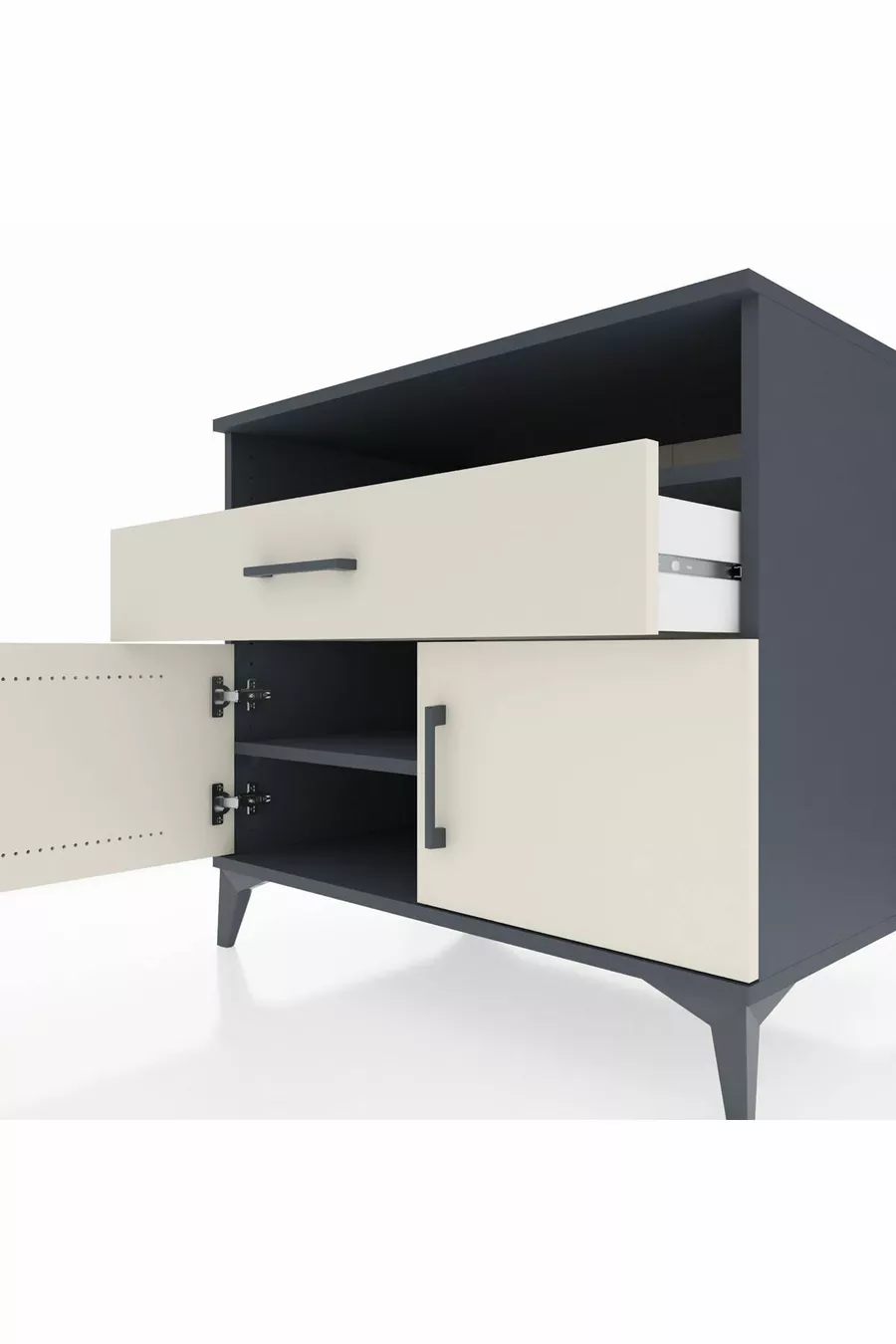 Commode Kronos avec 2 étagères, 1 tiroir et 2 portes, Anthracite-Pierre de lune