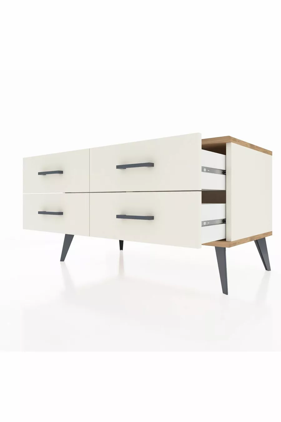 Commode Hyperion 4 étagères Pierre de lune-Pin/Pierre de lune
