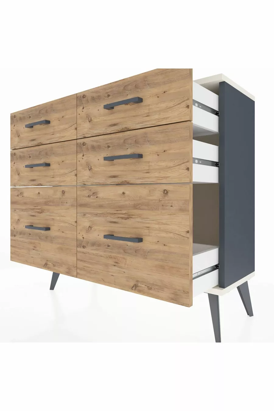 Commode Arges 6 tiroirs Anthracite-Gris pierre / Pin