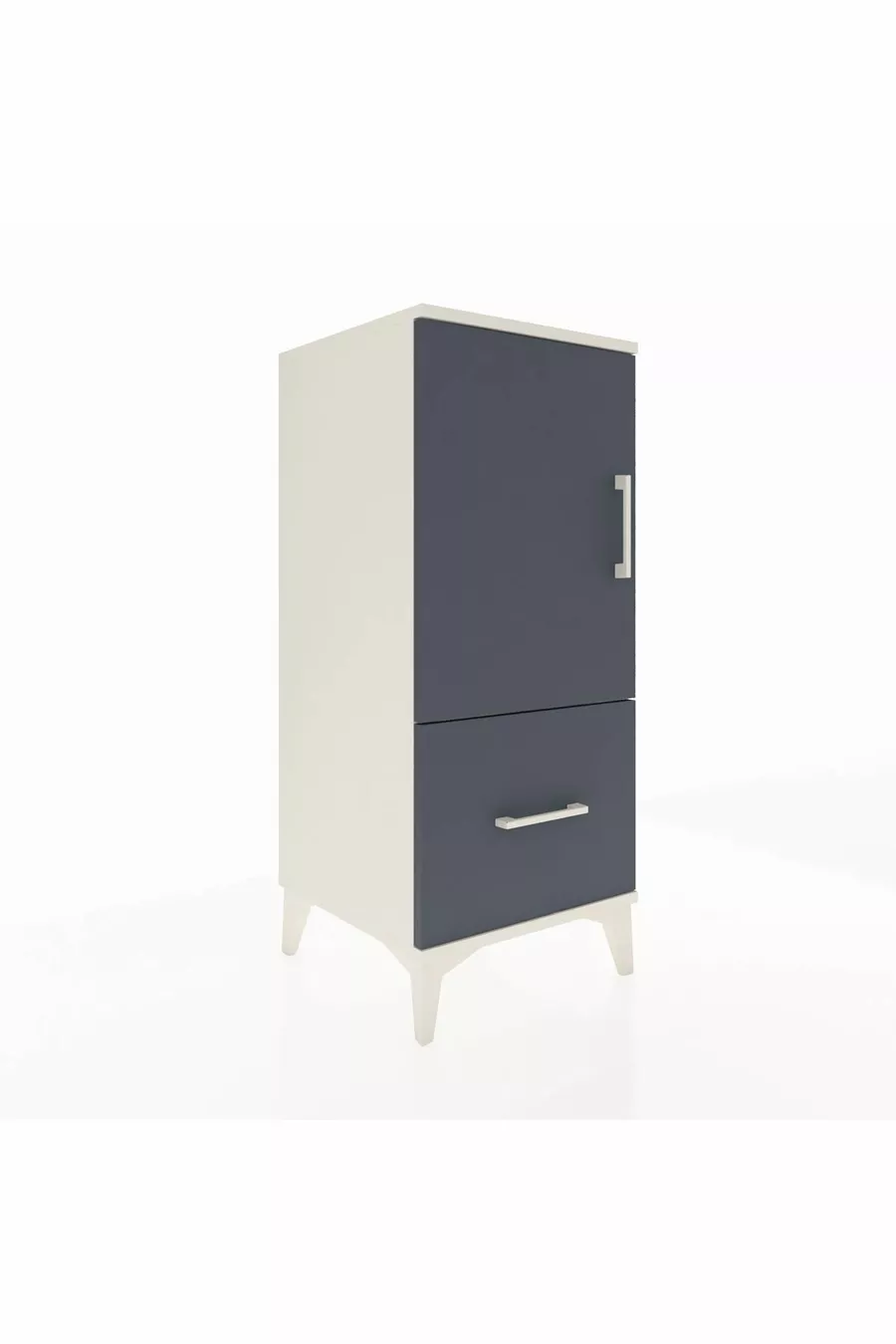Table de chevet Hyperion avec 2 étagères, 1 tiroir et 1 porte, couleur Pierre de Lune-Anthracite