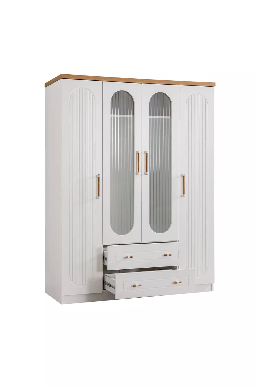 Lits superposés, Ensemble de chambre pour jeunes Vita Bohem en noyer avec lit superposé + armoire à quatre portes