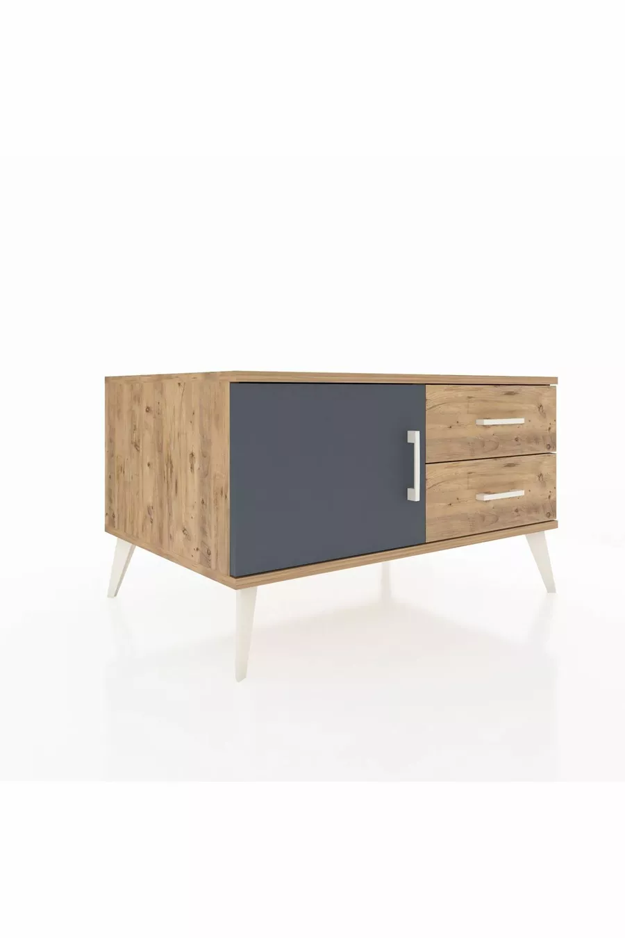 Commode Kronos avec une seule étagère, 2 tiroirs et une porte, Pin-Anthracite/Pin