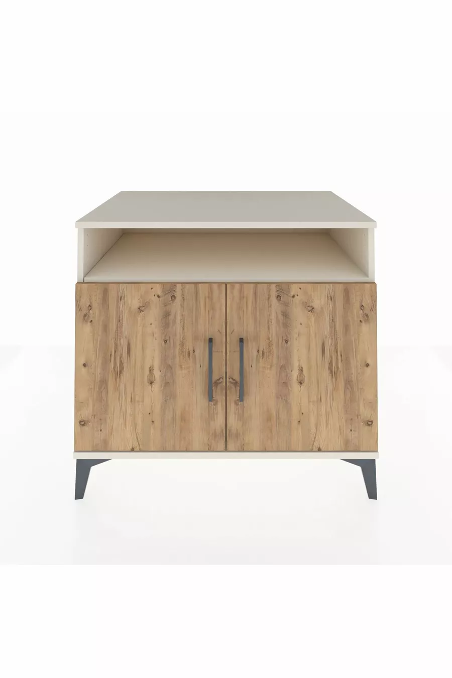 Commode Kronos 2 étagères 2 portes Pierre de Lune-Pin