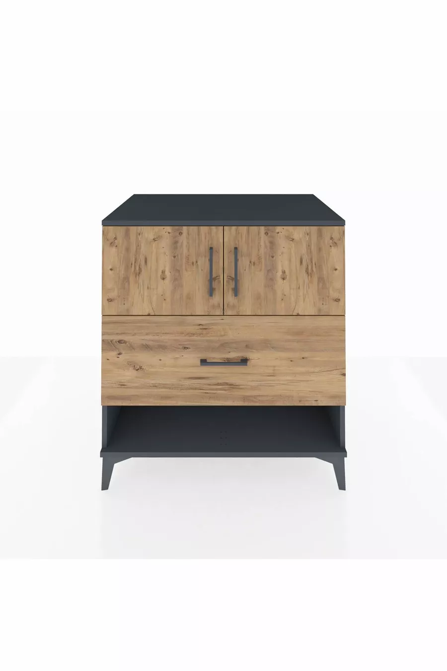 Commode Kronos avec 2 étagères, 1 tiroir et 2 portes, Anthracite-Sapin