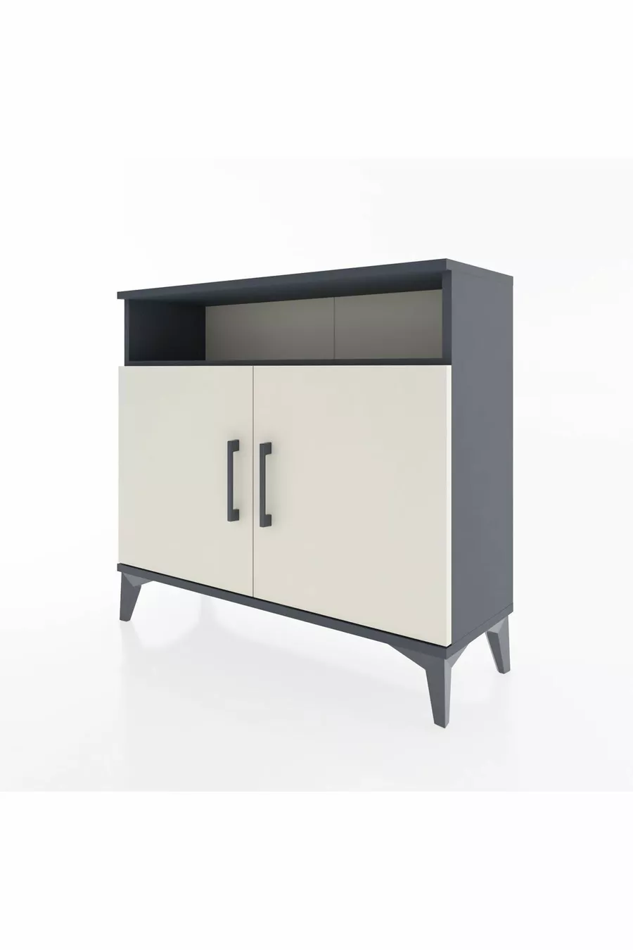 Commode Arges 2 étagères 2 portes Anthracite-Pierre de lune