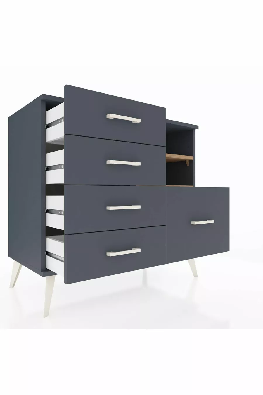 Commode Hyperion 2 étagères 5 tiroirs Anthracite-Sapin/Anthracite