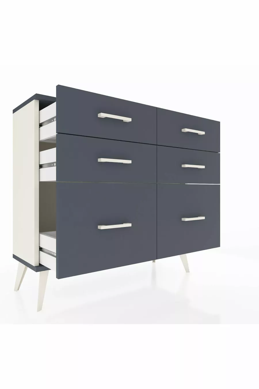 Commode Arges 6 tiroirs Pierre de lune-Anthracite