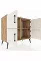 Commode Hyperion 2 étagères 4 portes Pin-Ambre/Pin