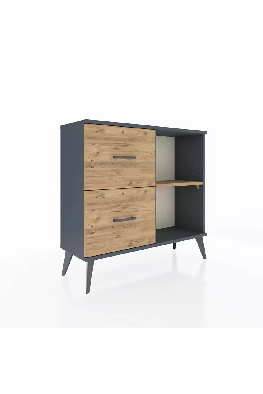 Commode Arges à une étagère et 2 tiroirs Anthracite-Pin