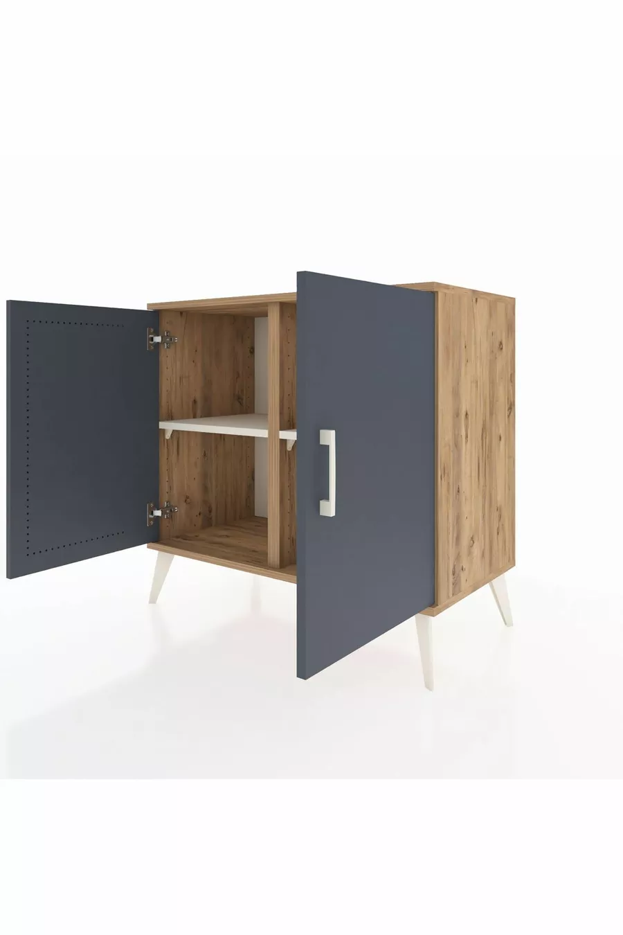 Commode Hyperion 2 étagères 2 portes Pin-Anthracite/Pierre de lune