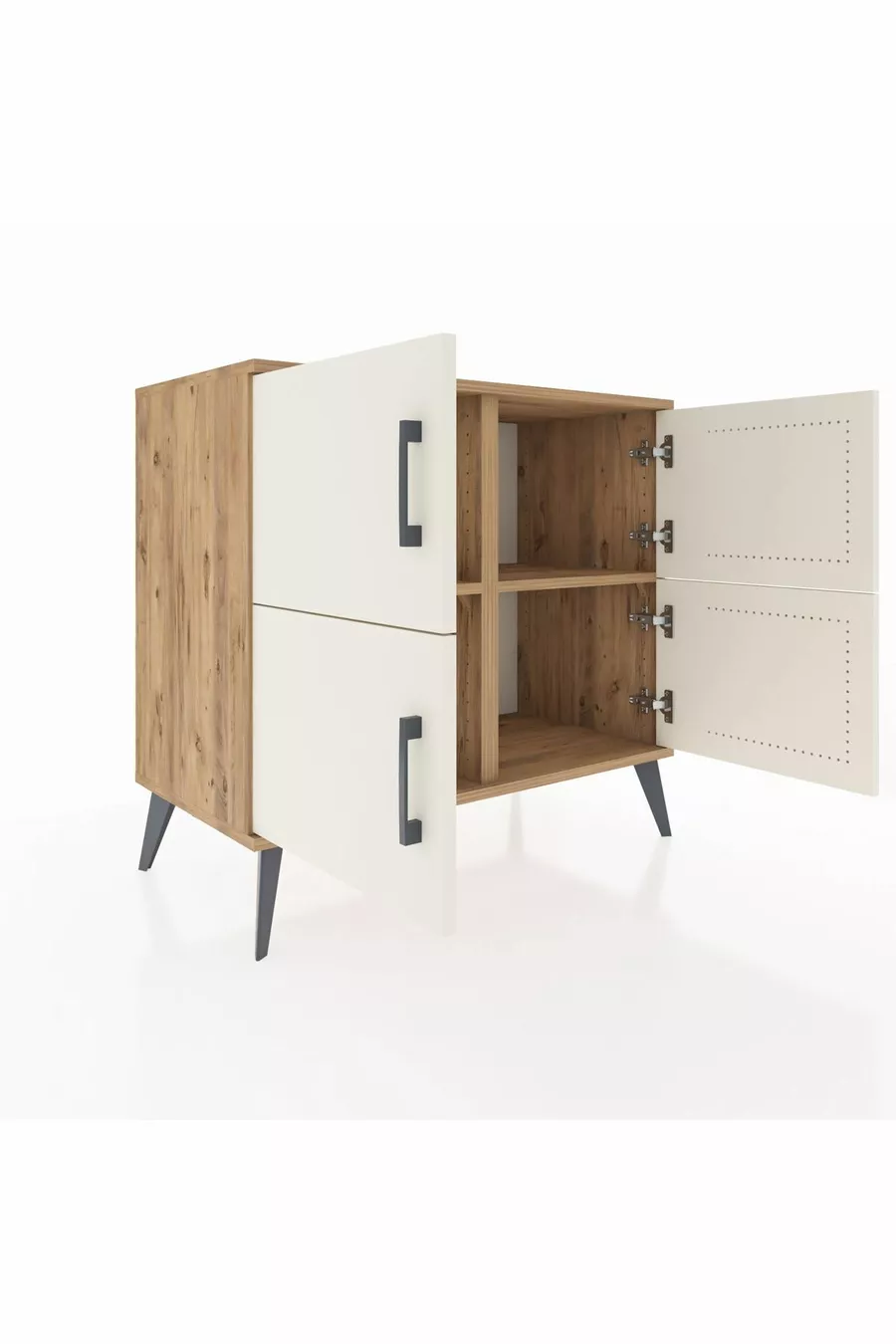 Commode Hyperion 2 étagères 4 portes Pin-Ambre/Pin
