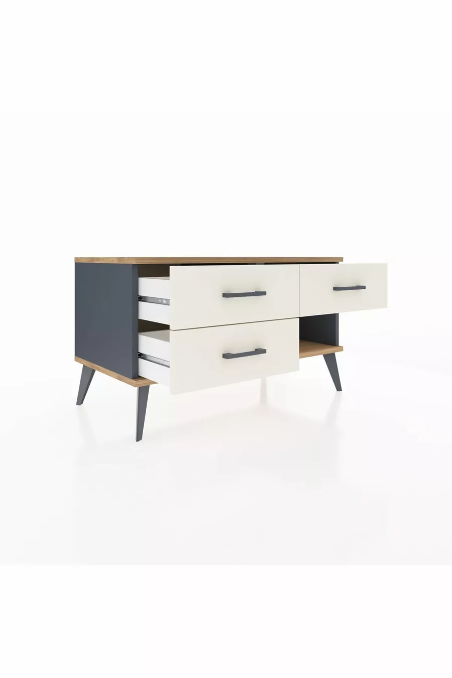 Commode Hyperion 3 tiroirs Anthracite-Sapin/Pierre de lune