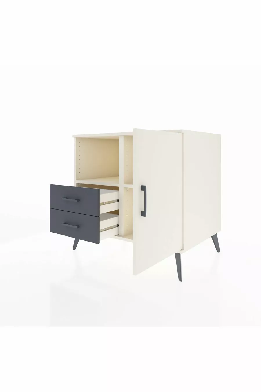 Commode Kronos avec 2 étagères, 2 tiroirs et 1 porte, Albâtre/Anthracite