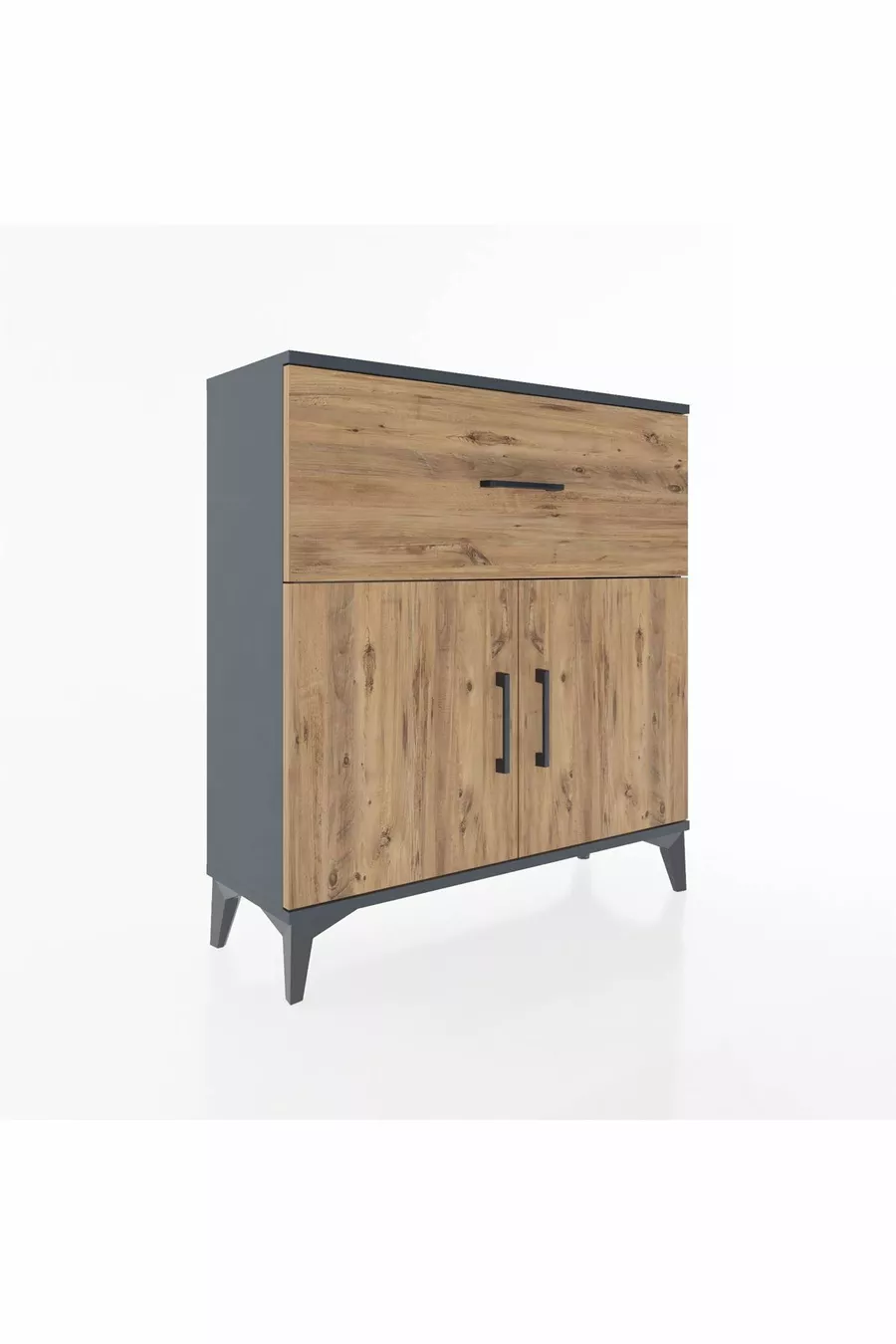Commode Arges avec une étagère, un tiroir et deux portes, Anthracite-Épicéa