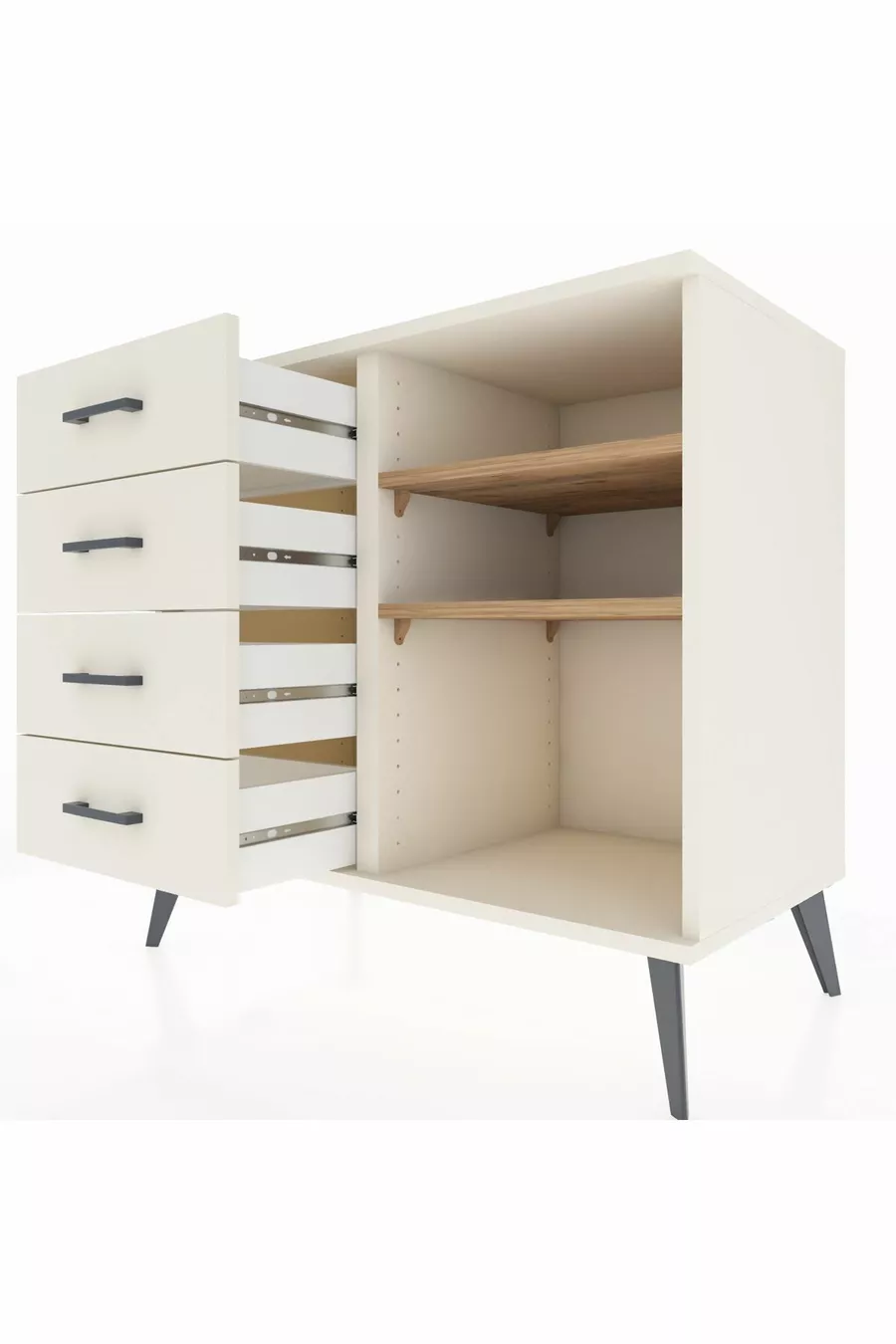 Commode Hyperion 2 étagères 4 tiroirs Nacré-Pin/Nacré